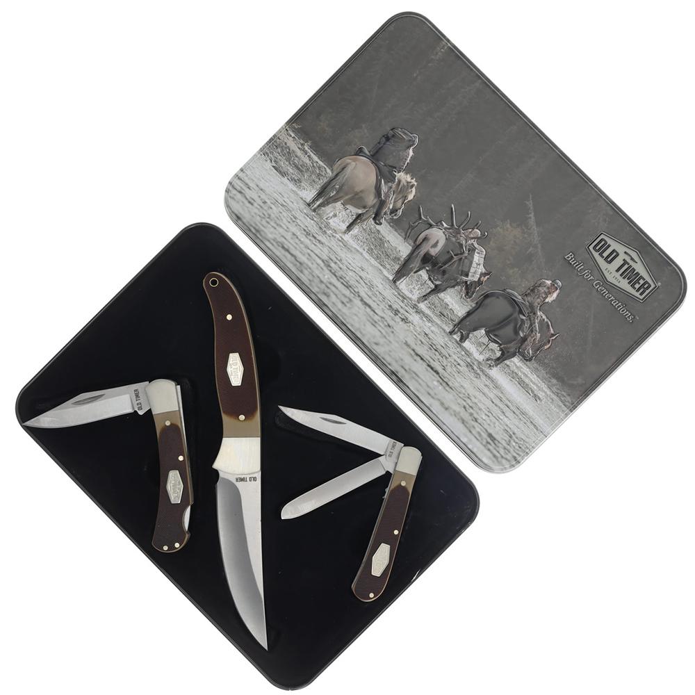 Old Timer knife set in decorative tin