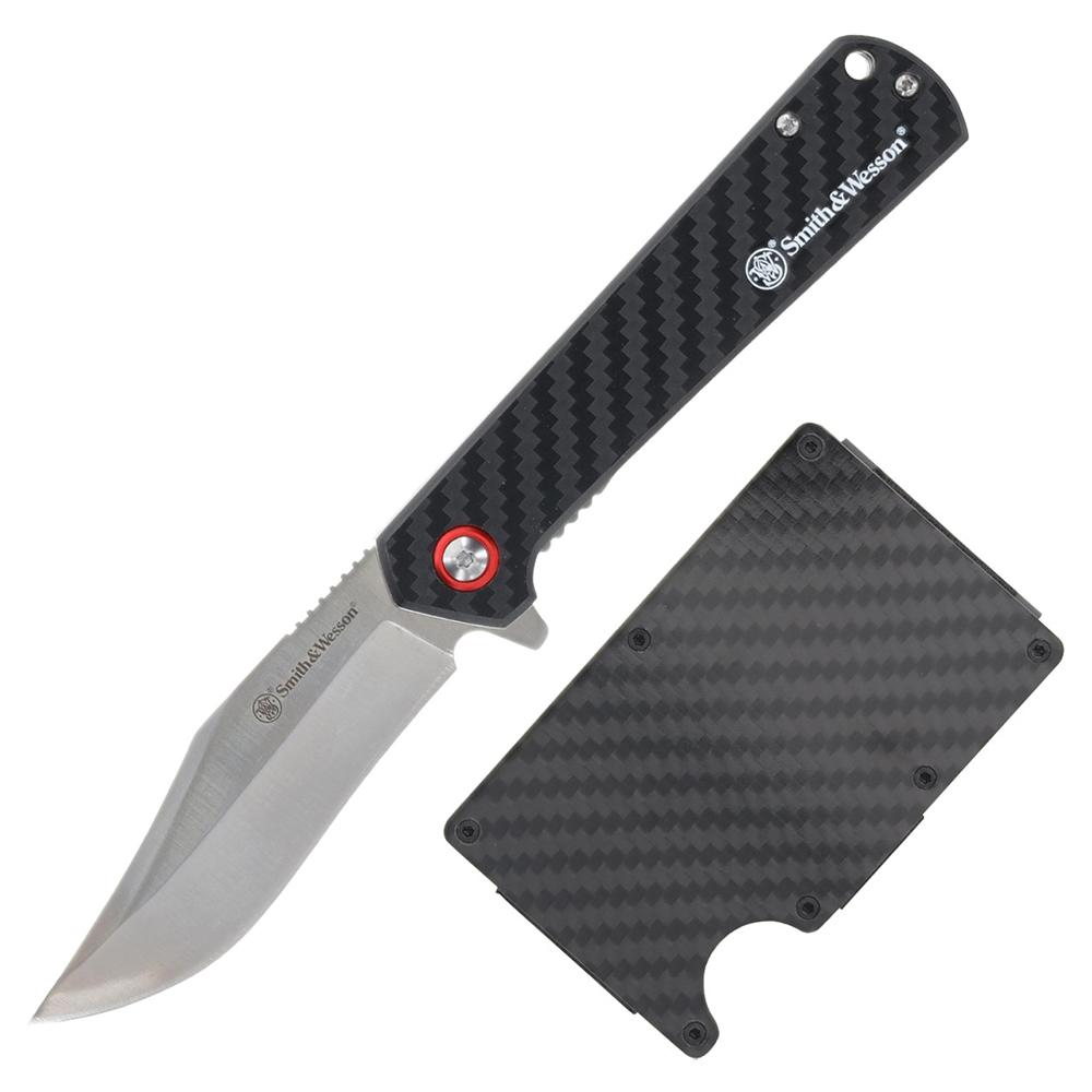 Smith & Wesson folding knife and carbon fiber wallet
