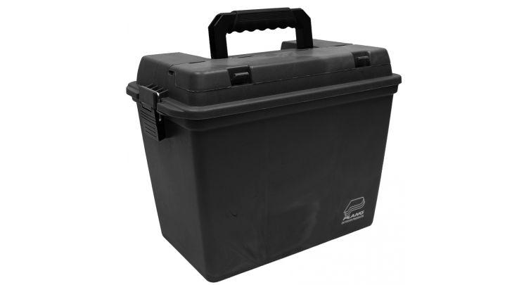 Black toolbox with lid and handle