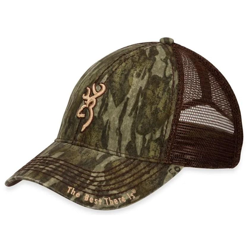 Camouflage trucker hat with mesh back and logo