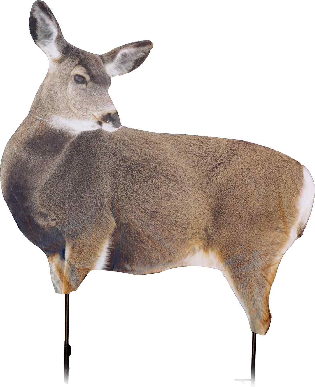Deer-shaped archery target mounted on stakes