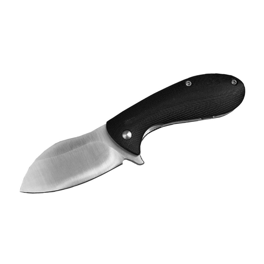 Black folding knife with silver blade