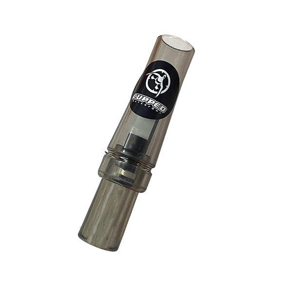 Transparent duck call with black logo