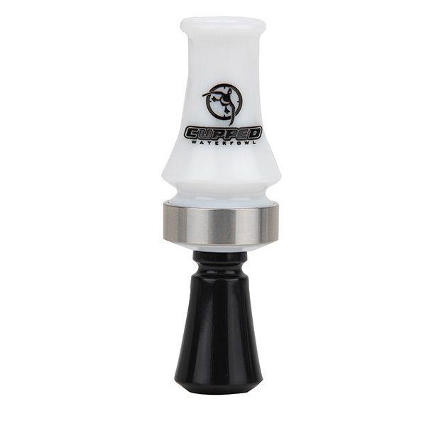 White and black duck call with logo