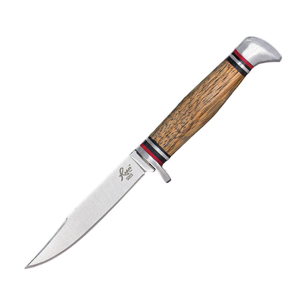 Fixed-blade knife with wooden handle on white background