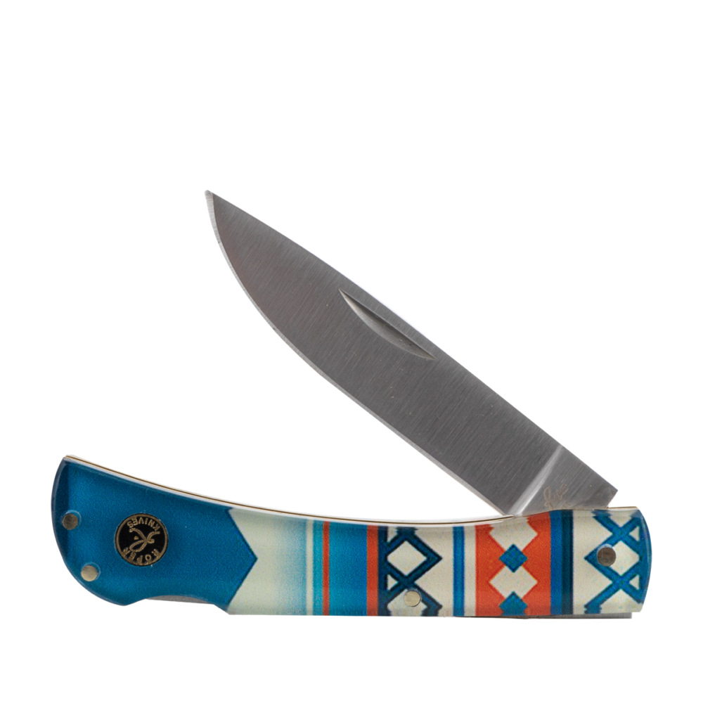 Colorful patterned folding pocket knife with steel blade