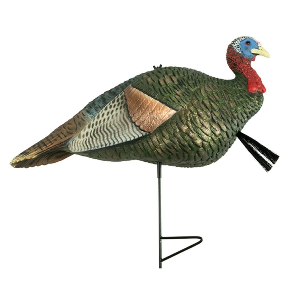 Realistic turkey decoy mounted on metal stake