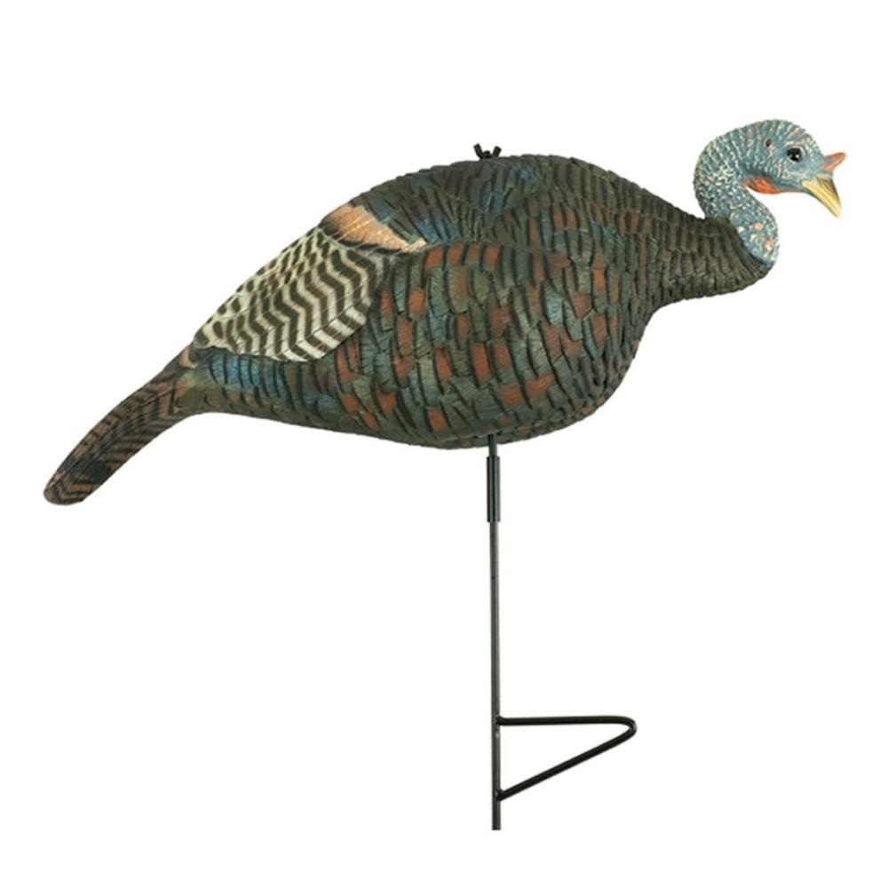 Painted turkey decoy on metal stake stand