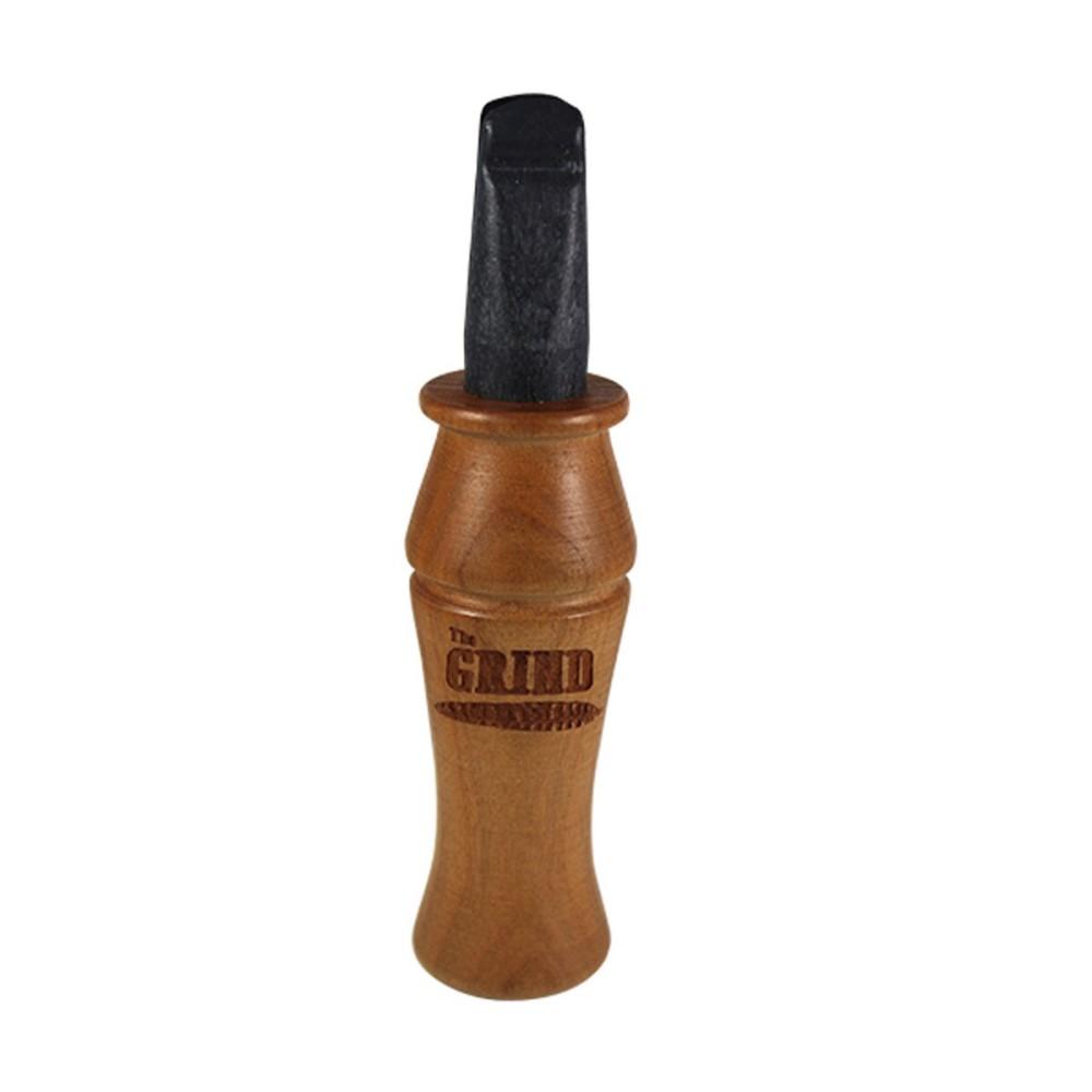 Wooden duck call with black mouthpiece