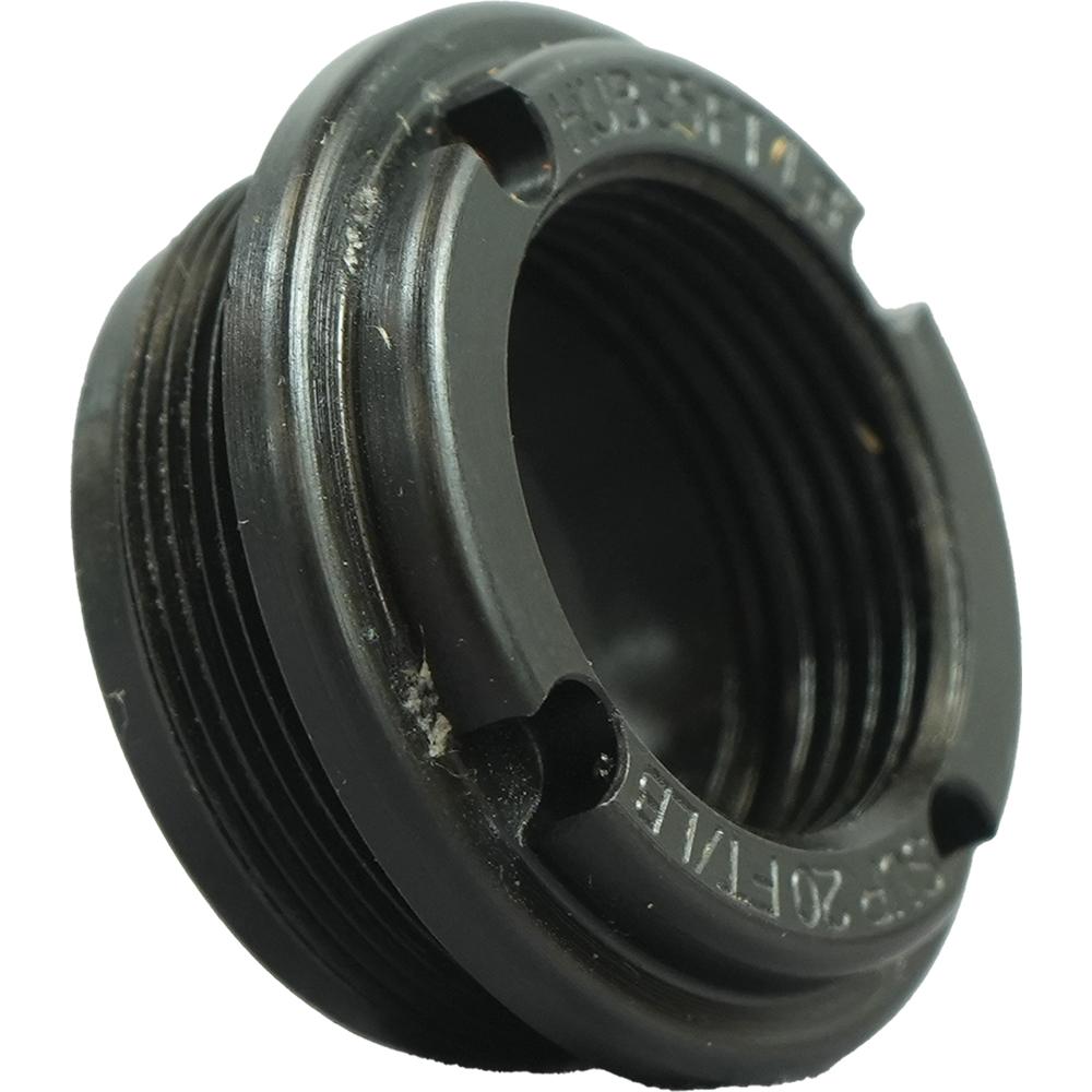 Black threaded plastic locknut with internal grooves