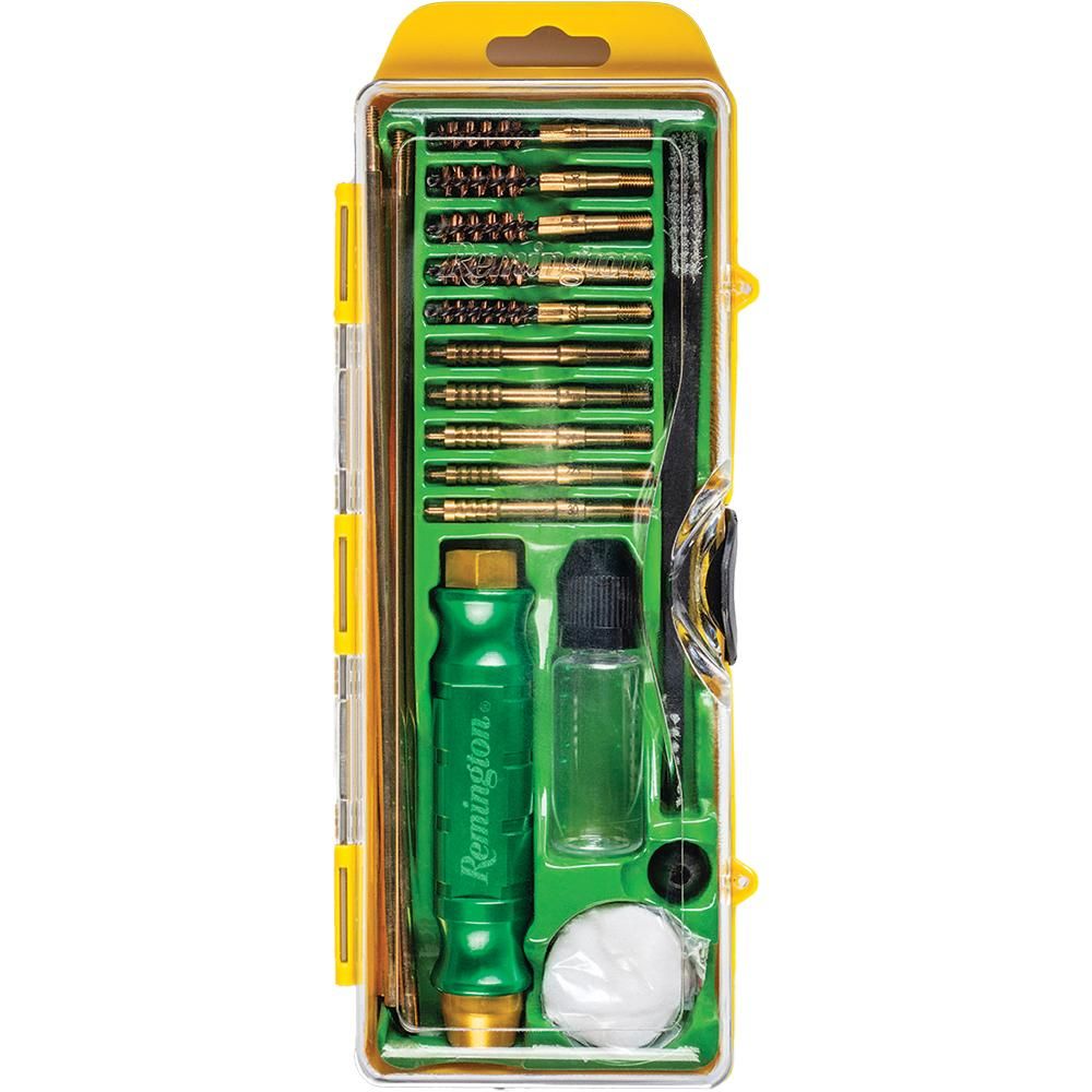 Gun cleaning kit in yellow plastic case