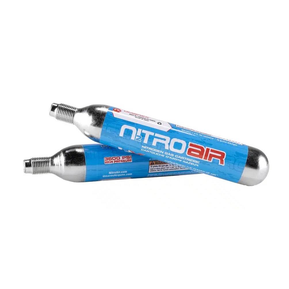 Two NitroAir nitrogen gas cartridges on white background