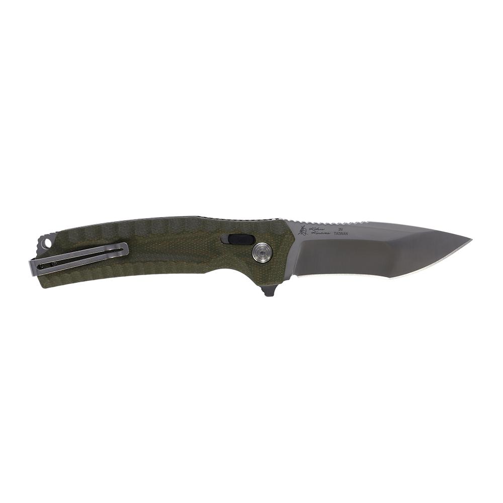 Green-handled folding pocket knife with gray blade