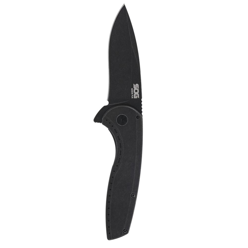 Black folding pocket knife on white background