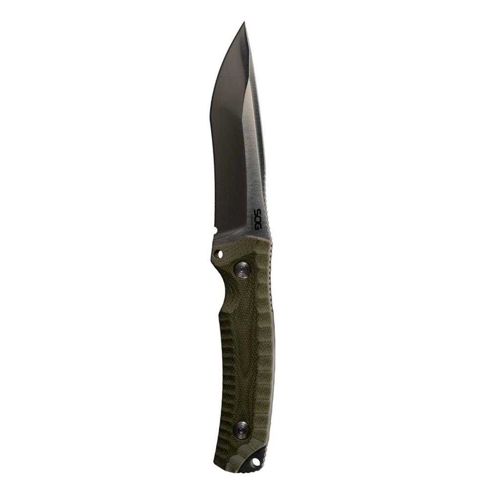 Fixed-blade tactical knife with green handle
