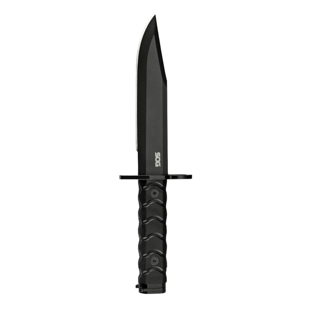 Black tactical fixed-blade knife with textured handle