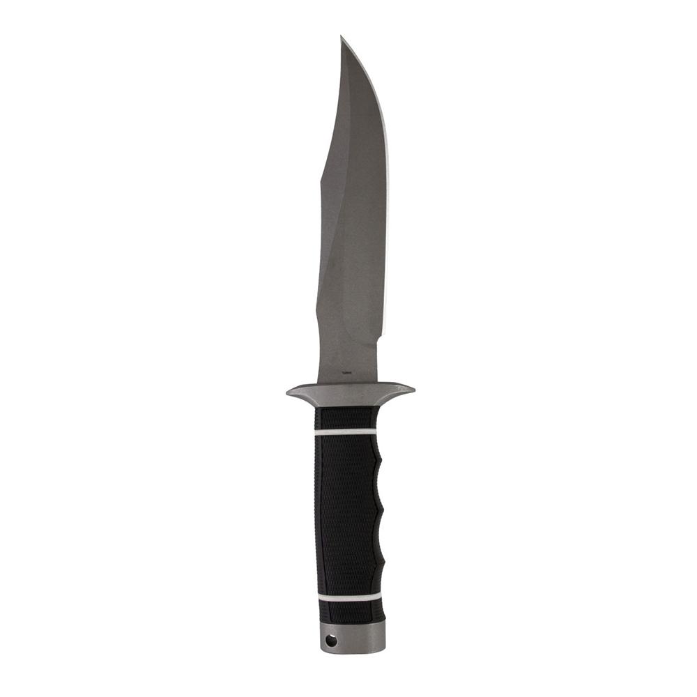 Fixed-blade tactical knife with black handle