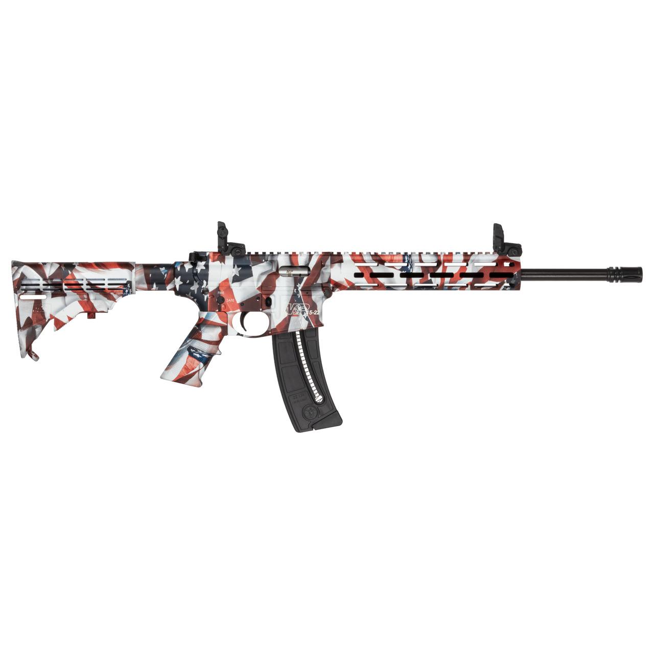 American flag-themed semi-automatic rifle on white background