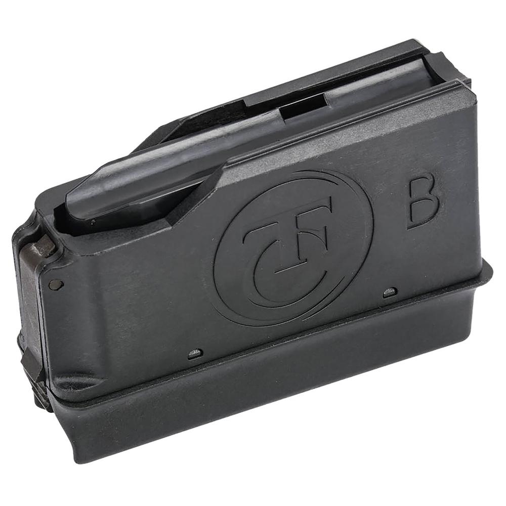 Black firearm magazine with TFB logo