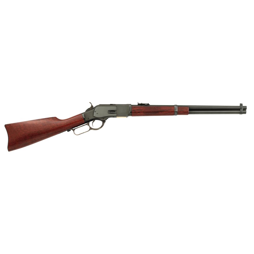 Lever-action rifle with wooden stock on white