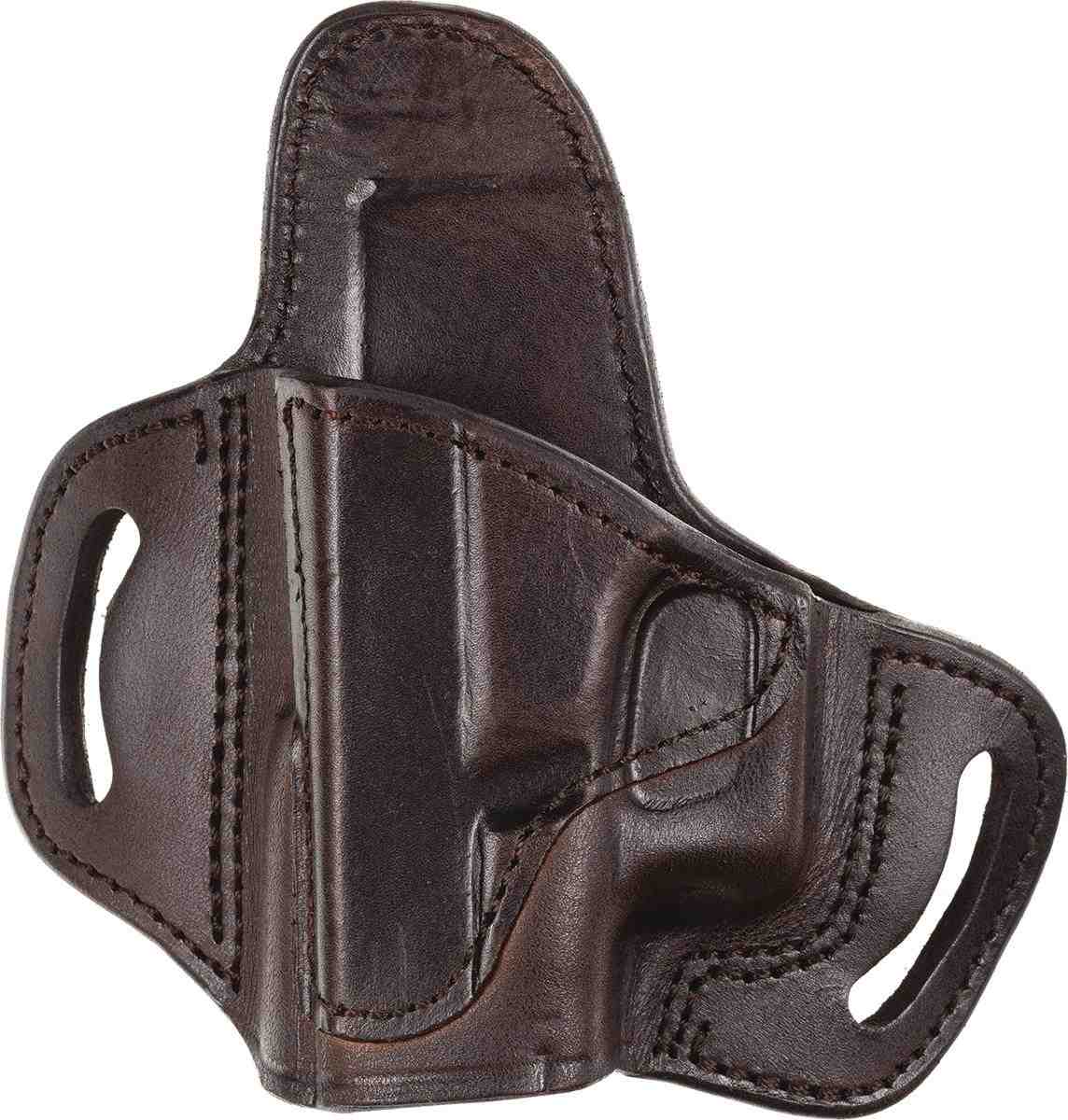 Brown leather holster for holding firearms.