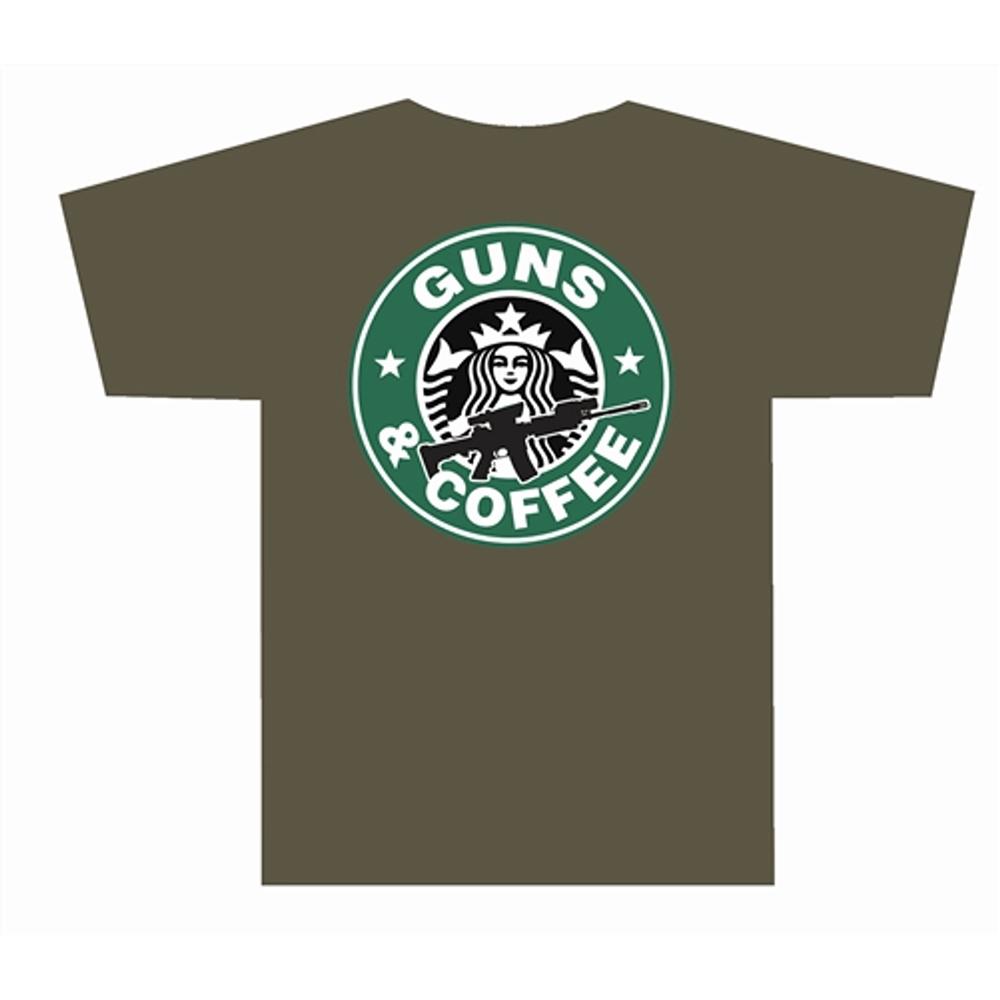 Olive T-shirt with Guns & Coffee logo