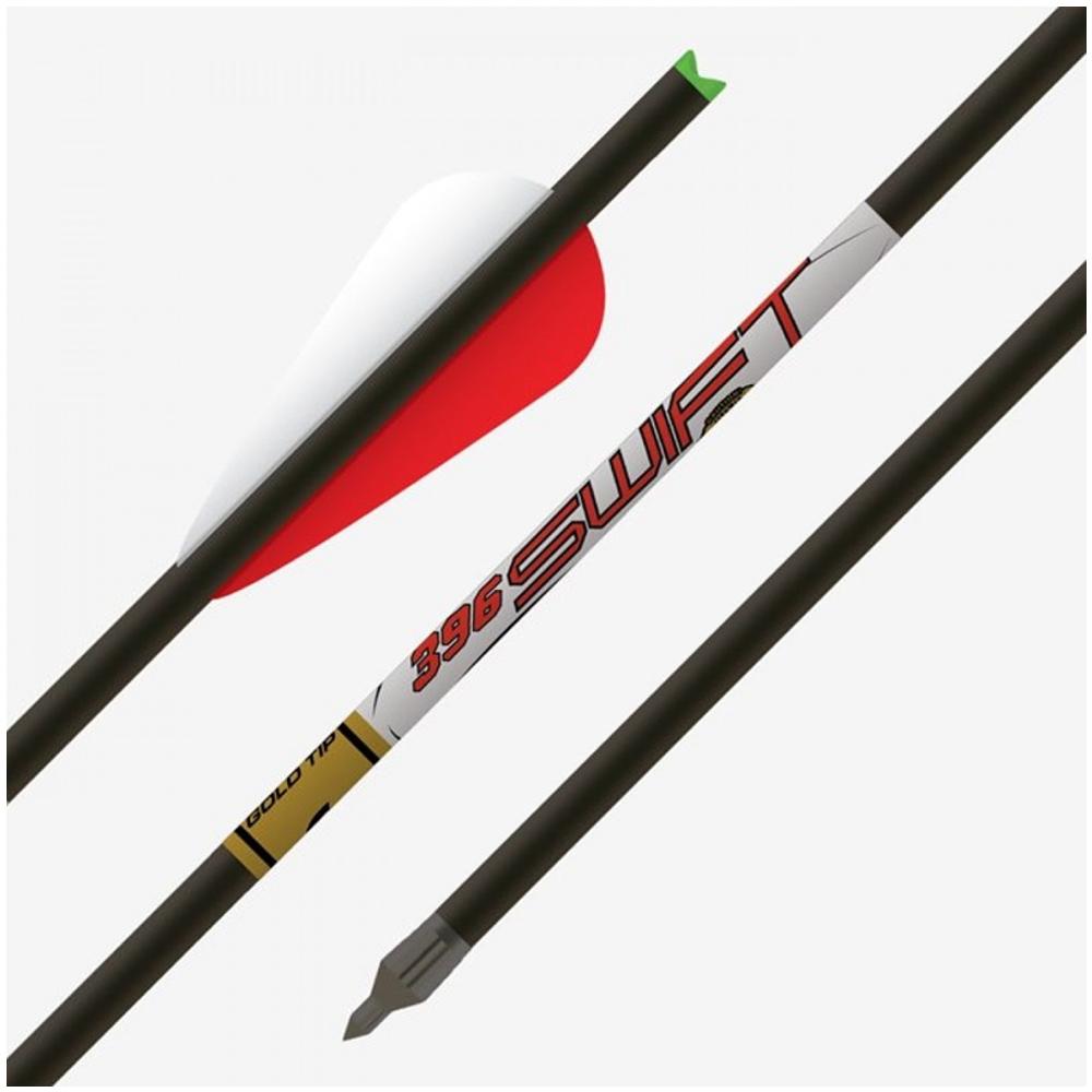 Carbon fiber arrow with red white fletching