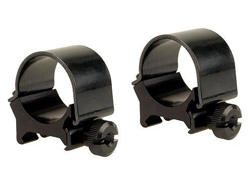 Two black scope rings for firearms