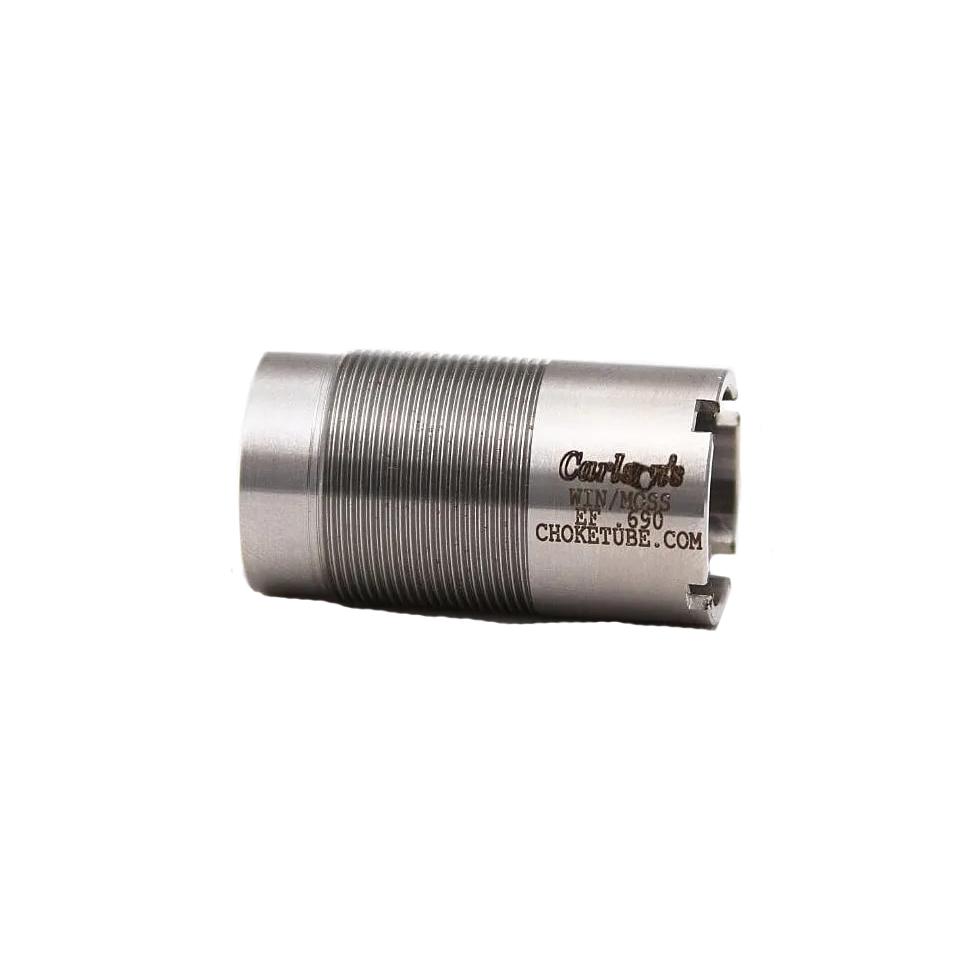 Stainless steel shotgun choke tube on white background