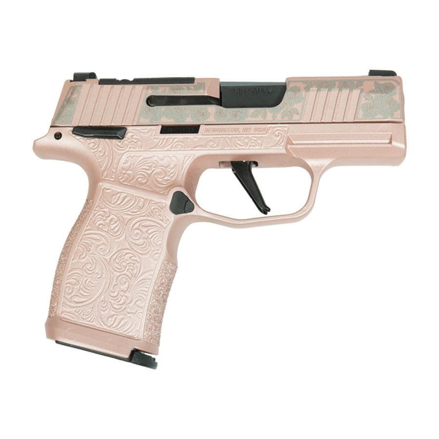 Rose gold engraved semi-automatic handgun