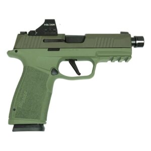 Green Sig Sauer pistol with red dot sight