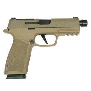 Tan semi-automatic handgun on white background