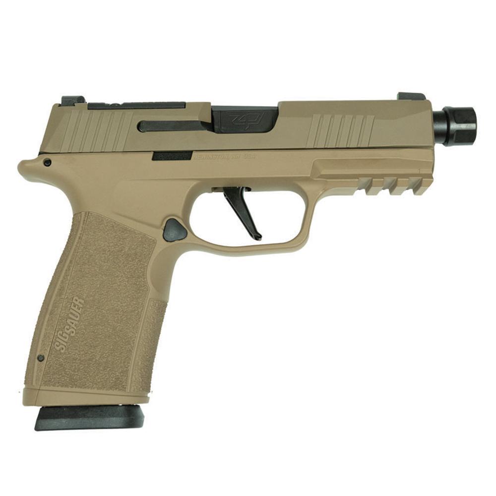 Tan semi-automatic handgun on white background