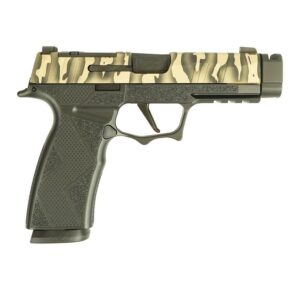 Camouflage slide semi-automatic handgun on white background