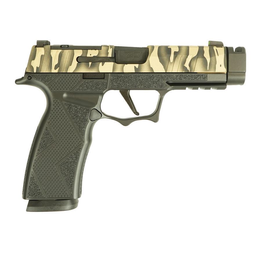 Camouflage slide semi-automatic handgun on white background