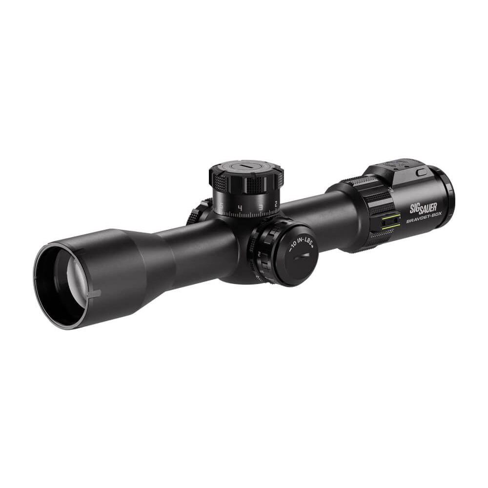 Black rifle scope with attached rangefinder module
