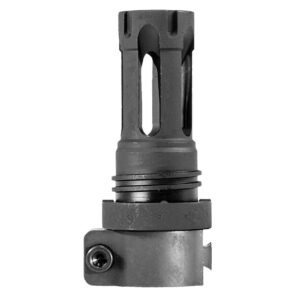 Black metal rifle muzzle brake attachment