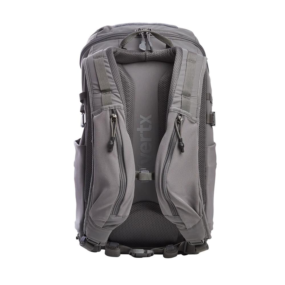 Back view of gray padded backpack