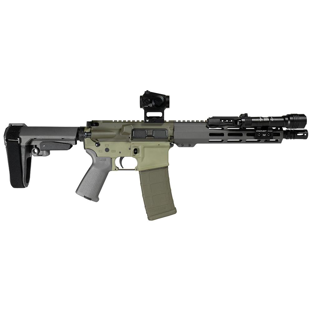 Modern AR-style rifle with optic and flashlight