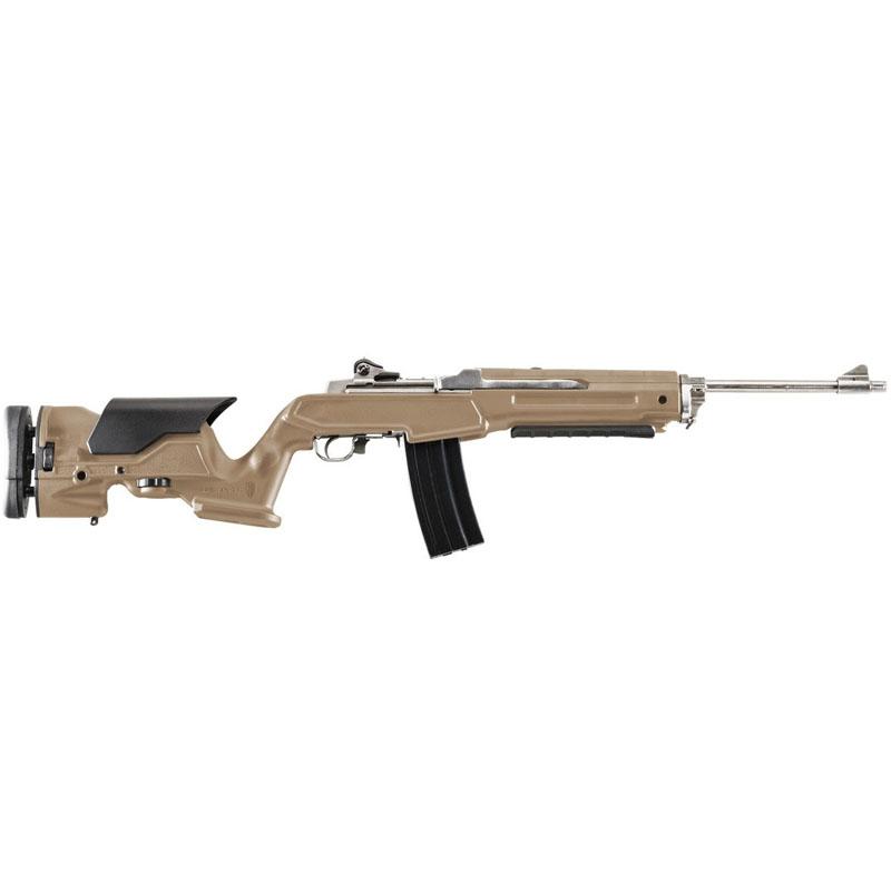 Tan rifle with black accents and magazine.