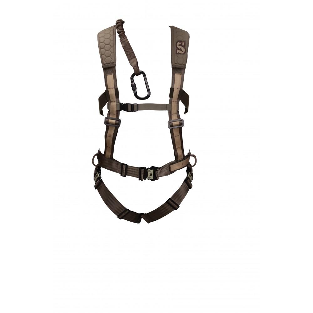 Full-body safety harness with straps and carabiner
