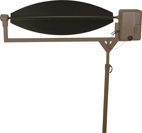 Motorized rotating wind vane on metal stand