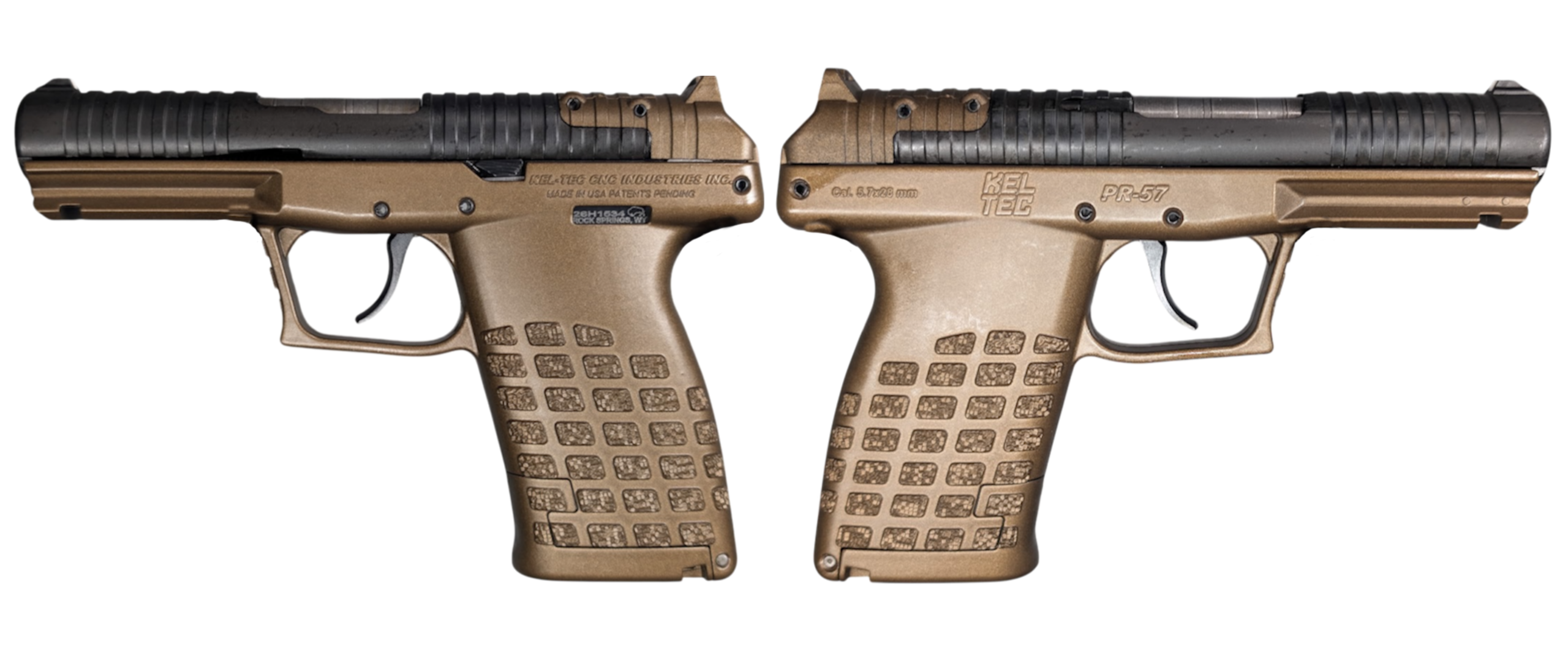Kel-Tec PR-57 handgun side views on black