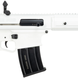 White firearm with a modern design.