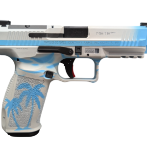White and blue custom semi-automatic pistol
