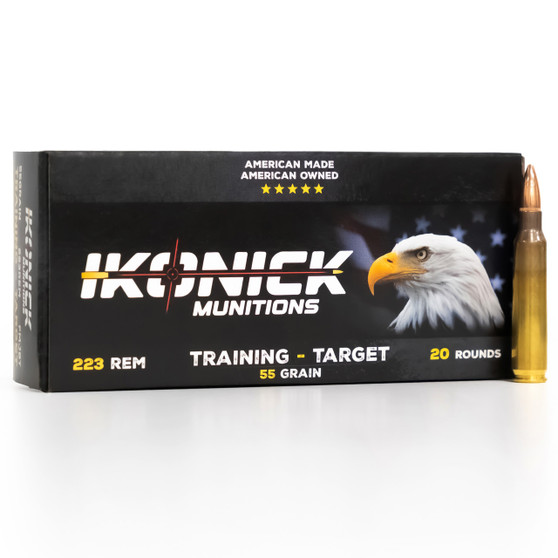 Konick Munitions 223 Rem ammo box and cartridge