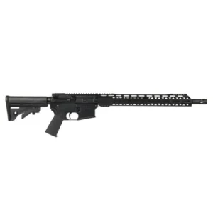Black AR-15 style rifle on white background