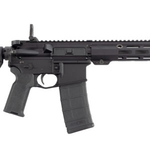 Black AR-15 style rifle on white background