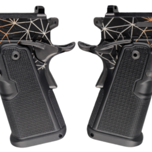 Two custom pistols with geometric patterned slides
