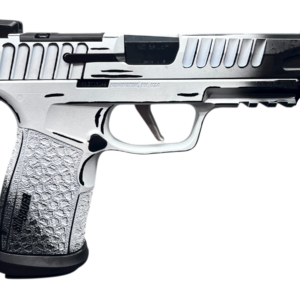 Silver and black semi-automatic handgun on black background